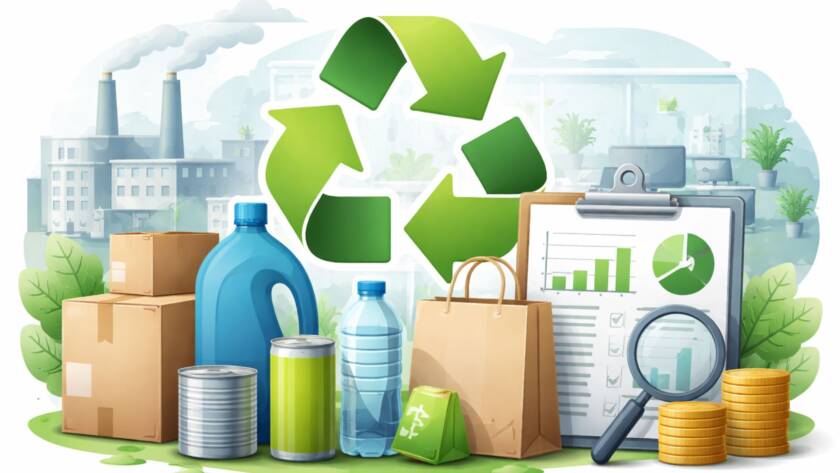 Ilustracja przedstawiająca rozszerzoną odpowiedzialność producenta – opakowania, recykling i analizę kosztów środowiskowych