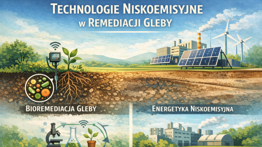 Infografika pokazująca technologie niskoemisyjne w remediacji gleby w 2026 roku